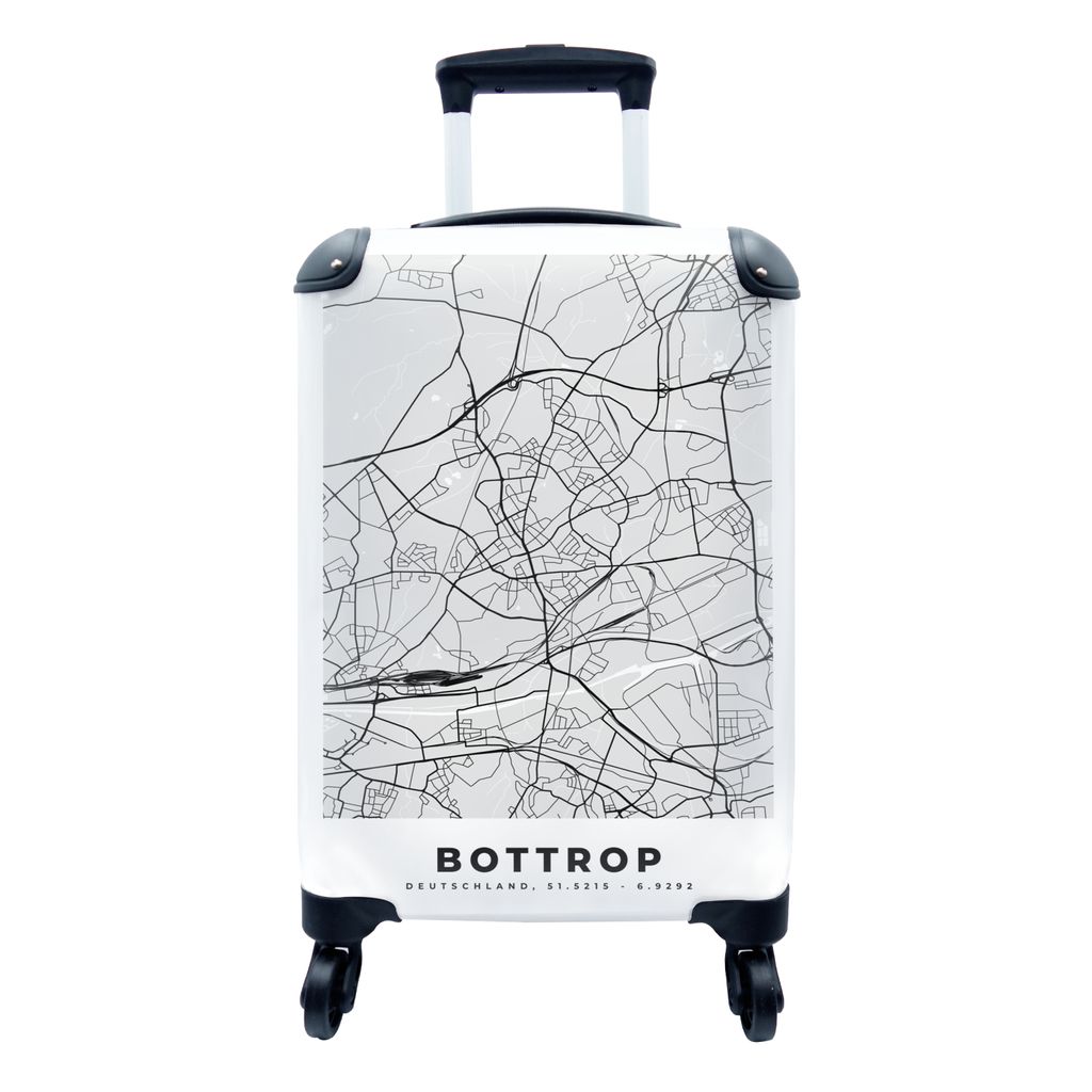 MuchoWow Koffer Handgepäck Trolley Rollkoffer Kleine Reisekoffer mit 4 Rollen - Deutschland - Karte - Bottrop - Stadtplan - Cabin Size < 55x40x2...