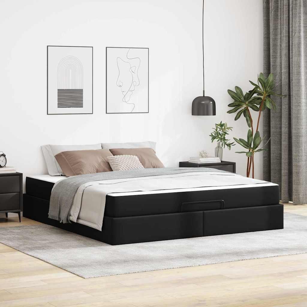 Möbel Bettgestell mit Matratze Schwarz 180 x 200 cm Kunstleder - Klassische Betten 3399437