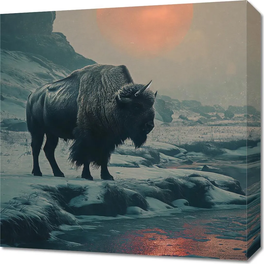Decorazione Murale Bisonte 50x50 - Quadro Design Moderno Monolite