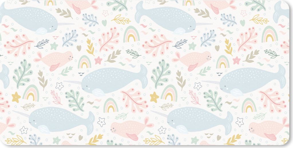 MuchoWow Schreibtischunterlage Narwal - Robbe - Regenbogen - Tiere 80x40 cm - XXL Mauspad - Gaming Mauspad