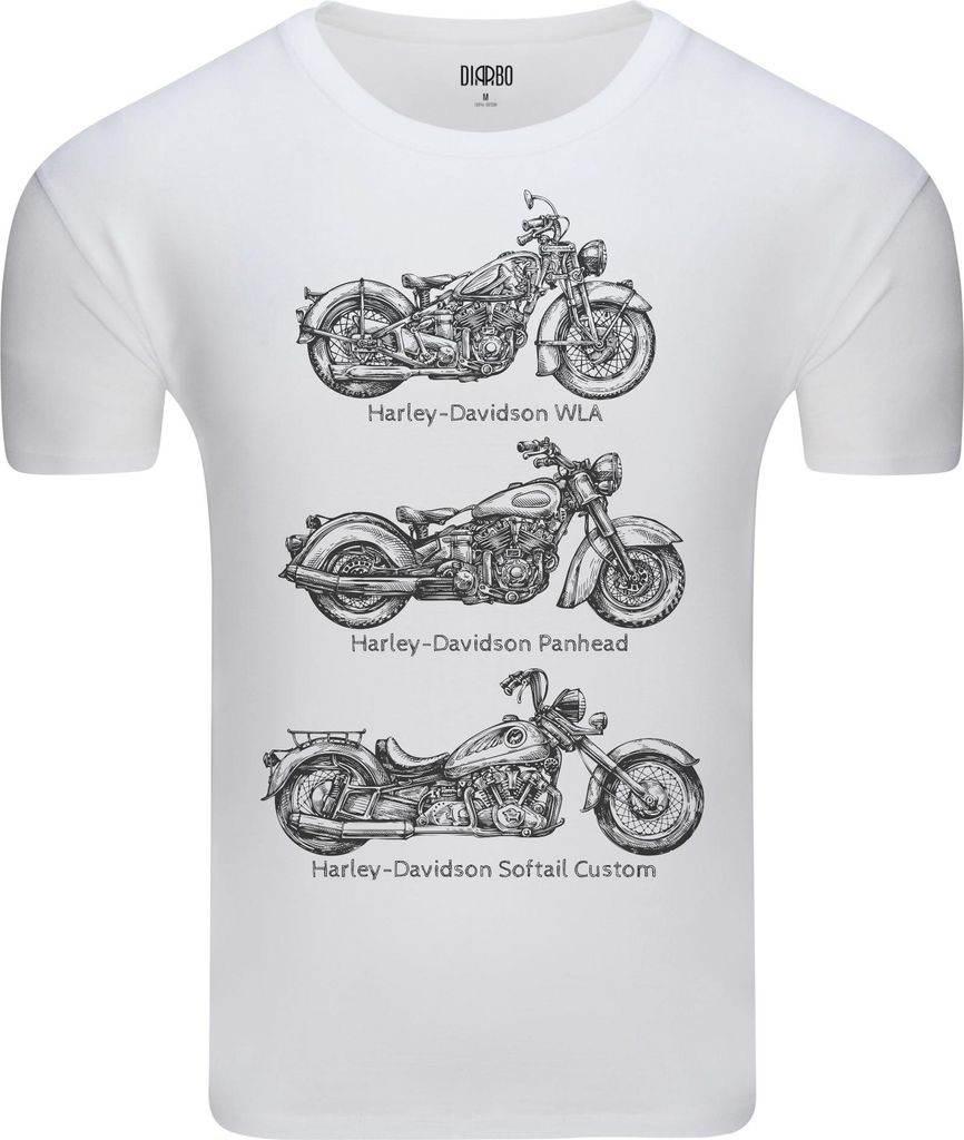 Diarbo Herren T-Shirt mit Motorliebhaber Druck kizze von 3 Harleys Weiß Gr.XXL