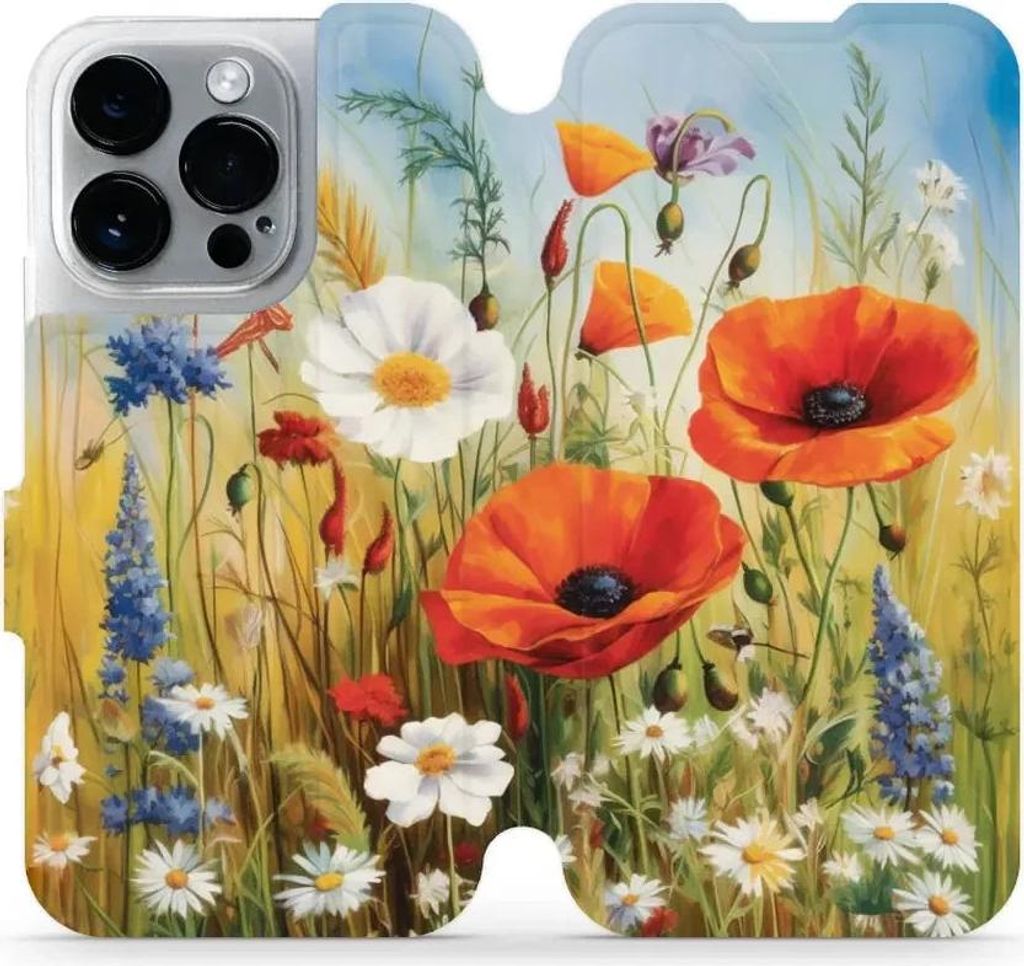 Handyhülle mit klappe für iPhone 14 Pro, Mobiwear Book, Wiesenblumen
