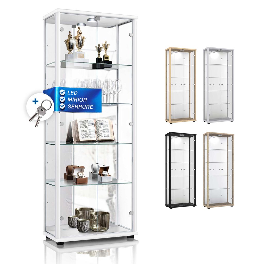 K-Möbel Vitrine en verre debout en blanc (176x67x33 cm) Image du produit 