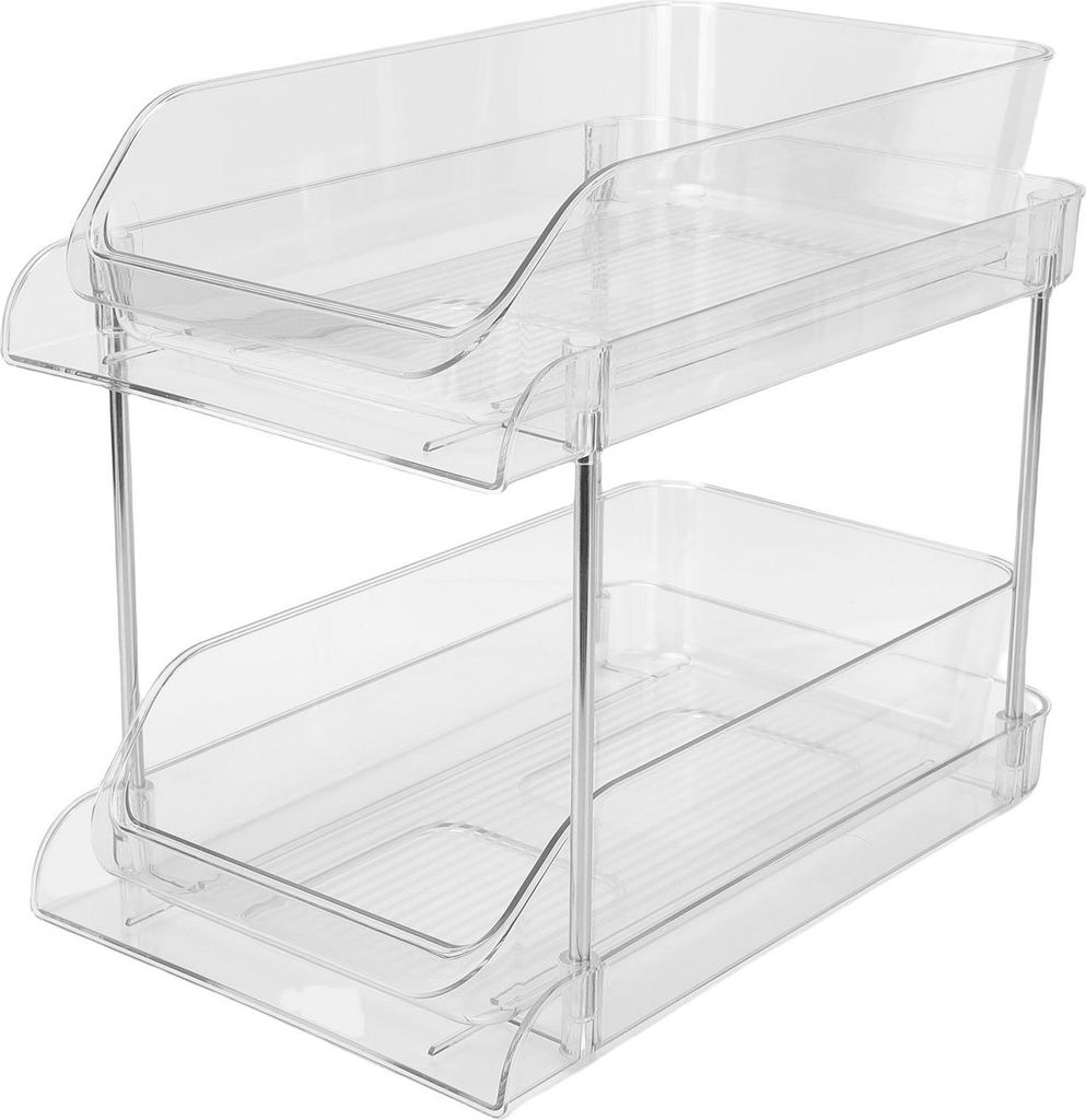 Unter-Spülbecken-Ausziehregal, vielseitig einsetzbar, stapelbar, transparent, platzsparend, PET-Unter-Spülbecken-Regal für Bad und Küche, 2 Ebenen