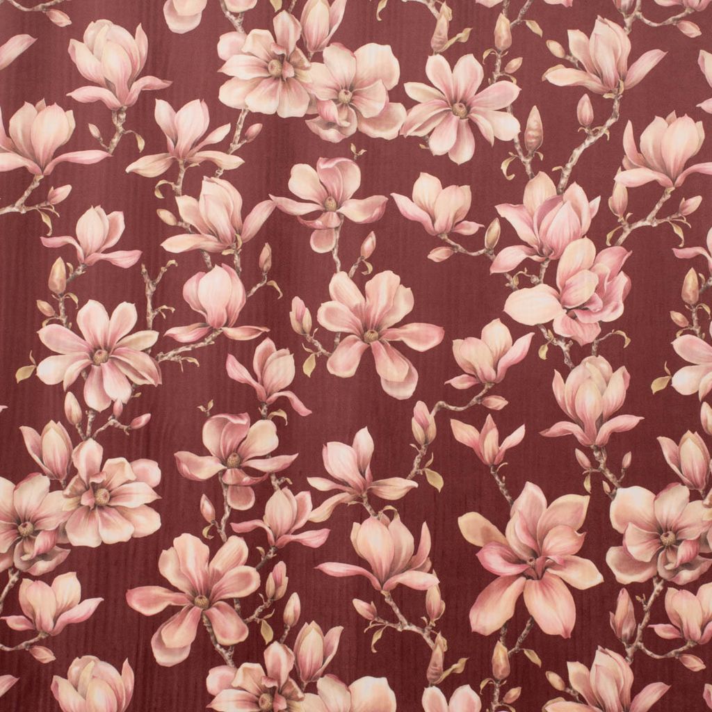 Samtstoff Meterware Polsterstoff Deko Magnolien bordeaux rosa 1,40m