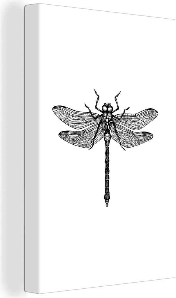 OneMillionCanvasses - Leinwandbilder - 90x140 cm, Libelle - Insekten - Retro - Schwarz und weiß, Wandbilder Kunstdruck Wanddekoration - Foto auf...