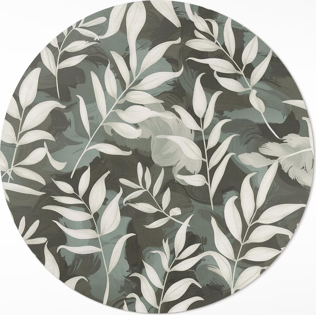 Helle zarte Blätter einer Vintage-Pflanze– Vinyl Fußmatte – Ø 140cm – Rutschfest, Pflegeleicht & Langlebig