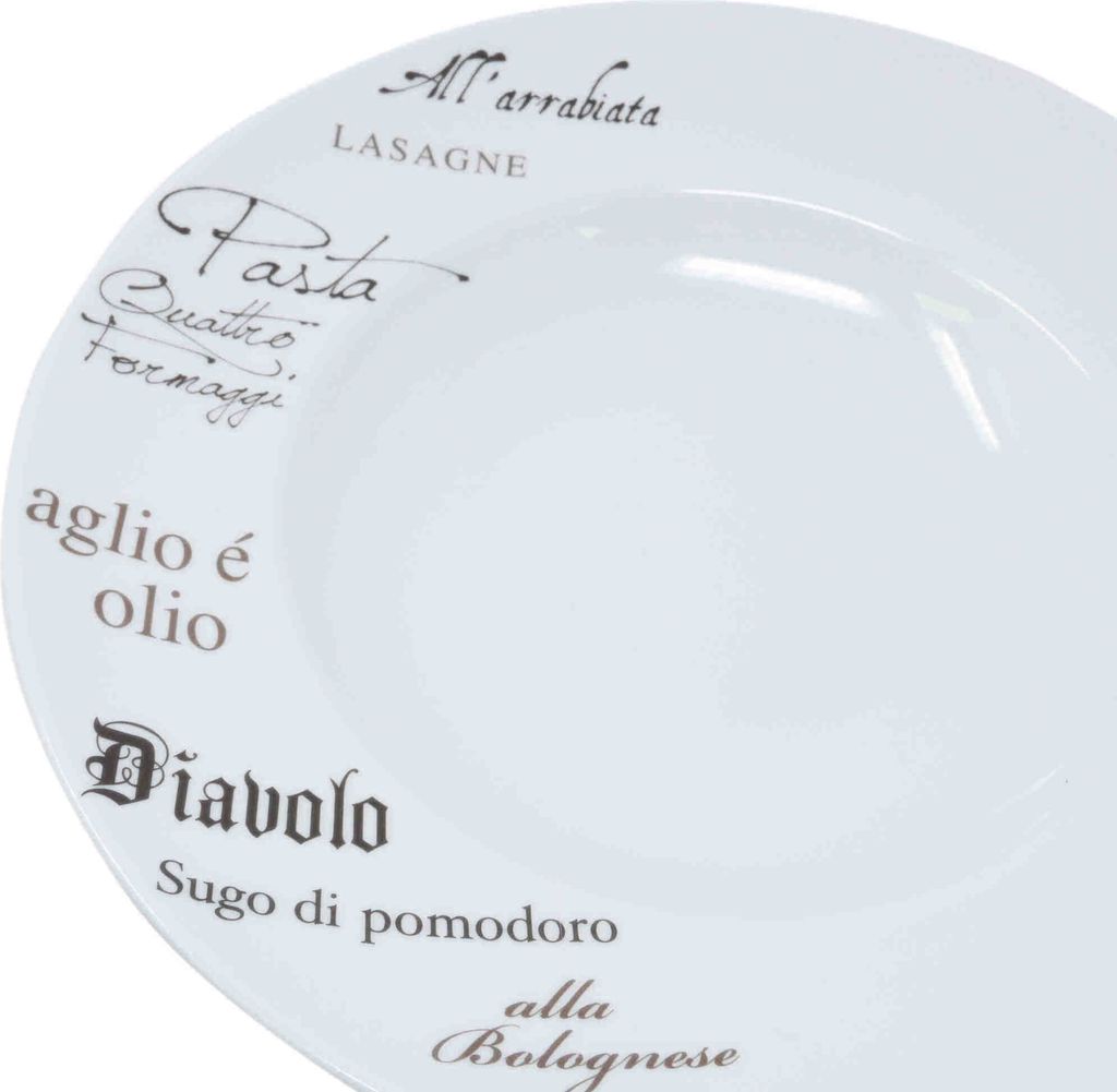 CreaTable - EUROPA GUSTOSO - Pastateller 30,5 cm aus Porzellan mit Schriftdekor