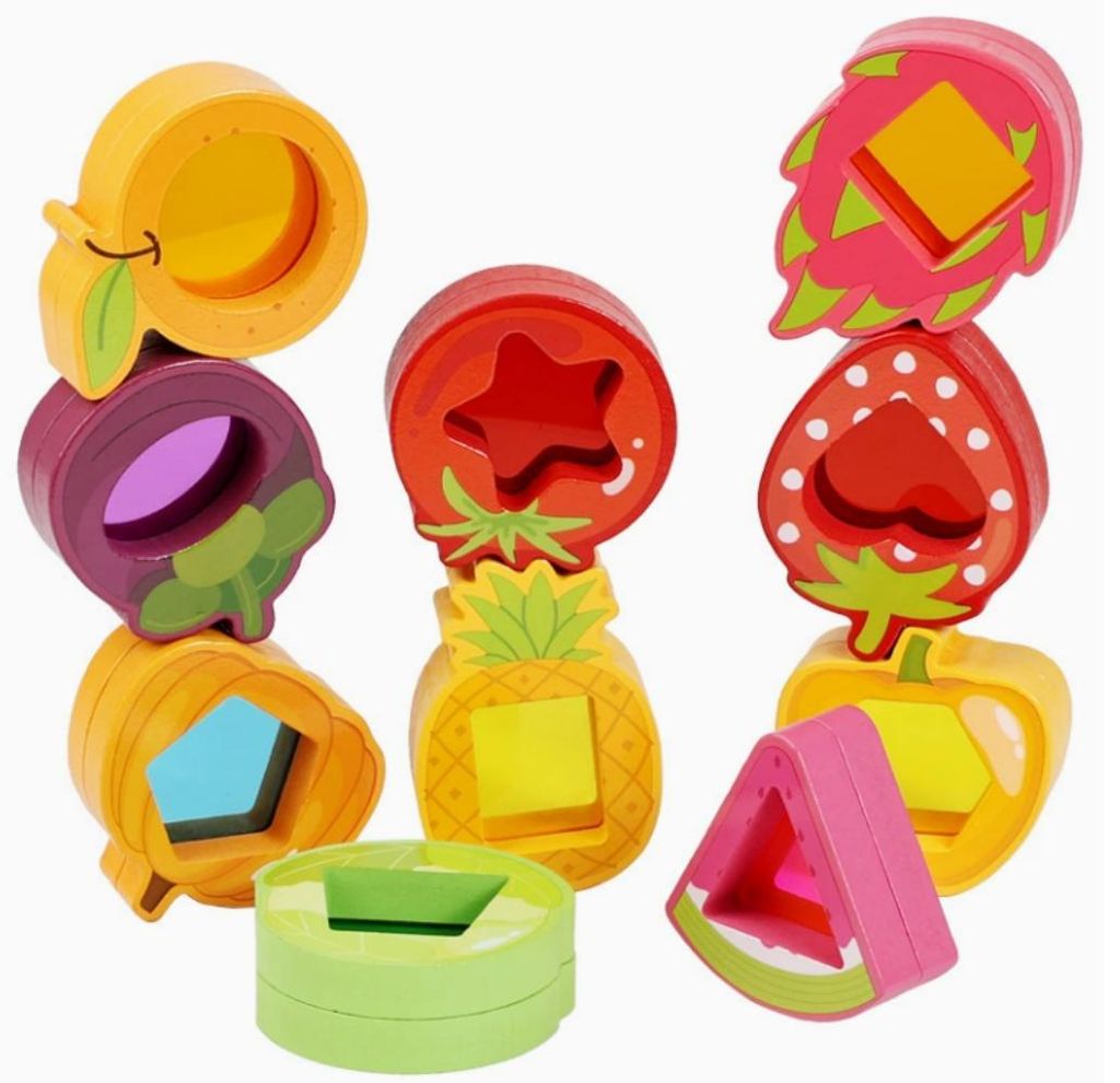 Spielzeug ab 1 Jahr, Sortierspiel mit Obst Holzspielzeug - 10 Obst und Gemüsesorten, Kinderspielzeug ab 1 jahr, Geschenk 1 2 Jahre