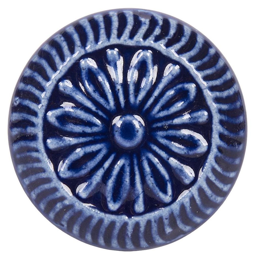 Clayre & Eef Bouton de porte Ø 4 cm Bleu Céramique Fleur Image du produit 