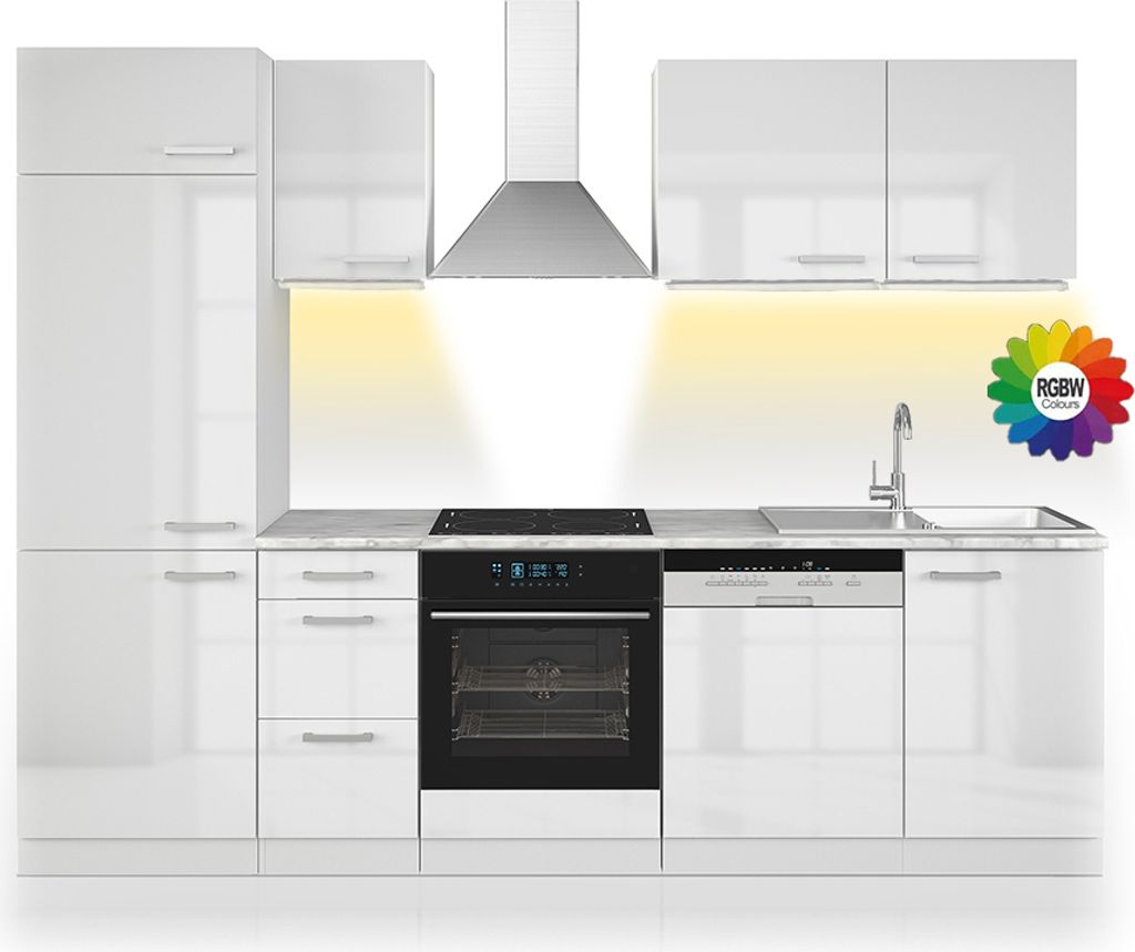 Kuchynský kút Vicco Optima Biela vysoký lesk/biela 270 cm Obrázok produktu 