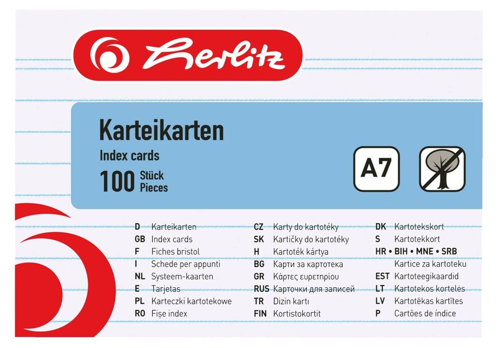 Karty edukacyjne Herlitz, opakowanie 100 sztuk, kolor biały Zdjęcie produktu 