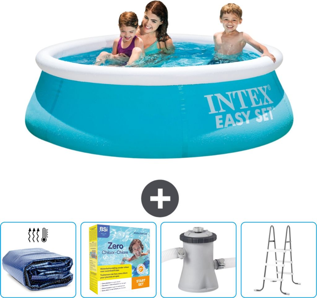 Intex runder aufblasbarer Easy Set-Pool – 183 x 51 cm – Blau – im Lieferumfang enthalten Sonnensegel - Wartungspaket - Filterpumpe für Schwi...