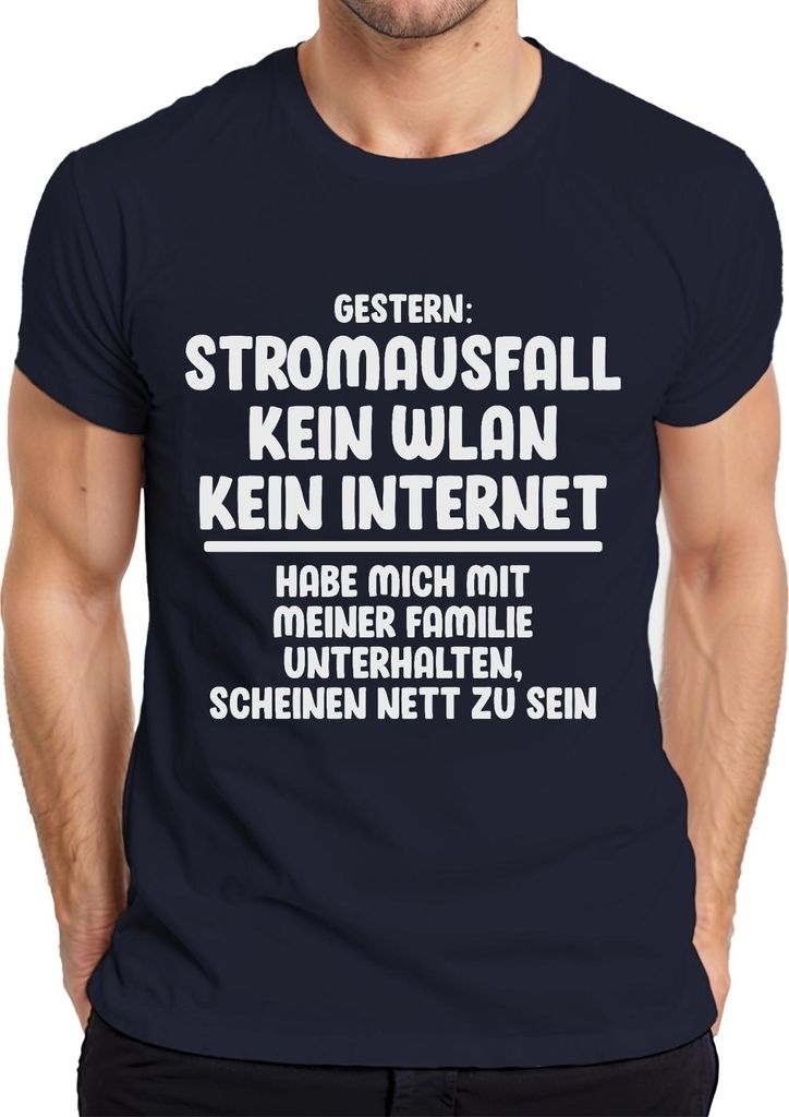 Stromausfall kein WLAN kein Internet Offline Gamer Humor Spaß Herren T-Shirt, Navy, XL