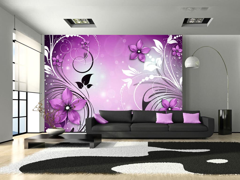 Vlies Fototapete Blumen 350x256 cm Tapeten Wandtapete XXL Ornament violett b-A-0044-a-d