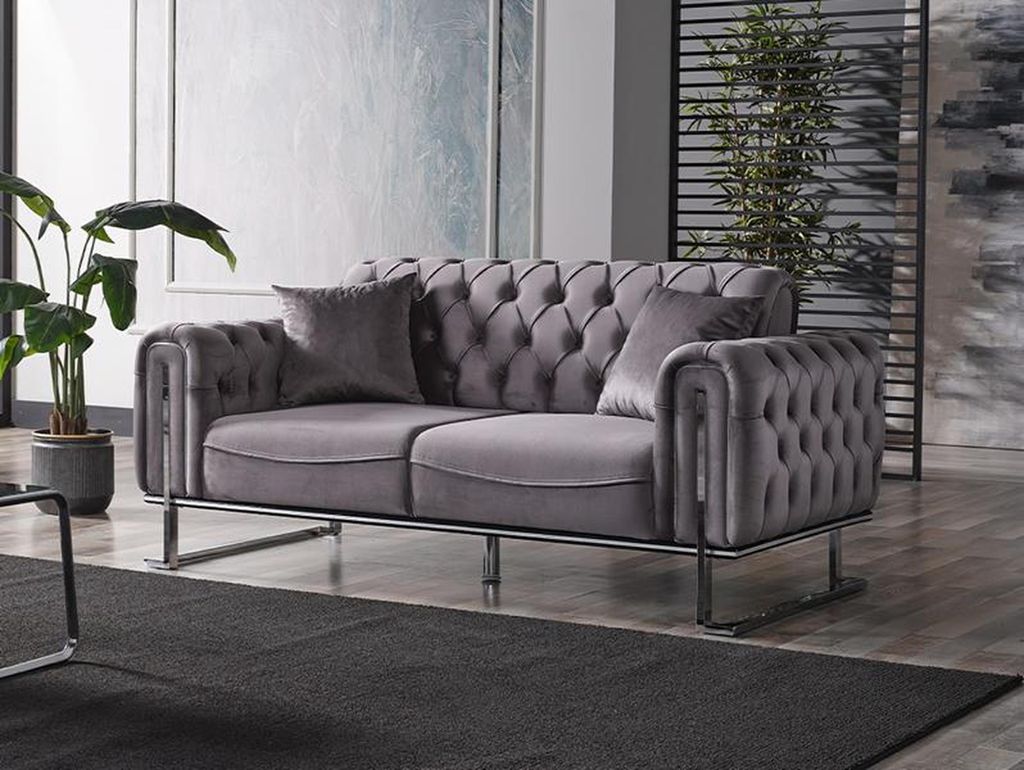 Luxus Sofa 2 Sitzer Sofas Sitz Stoff Design Möbel Qualität Stil Textil Grau