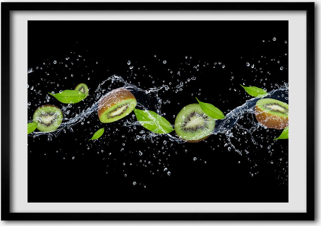 Bild - Bilder - Bilderrahmen - 70 cm x 50 cm - MDF-Rahmen, Wandkunst Kiwi und Wasser