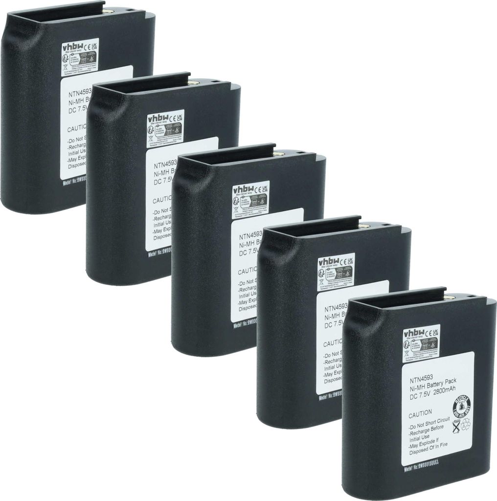 vhbw 5x Akku kompatibel mit Motorola Astro Saber III, I, II Funkgerät, Walkie Talkie (2700 mAh, 7,5 V, NiMH)
