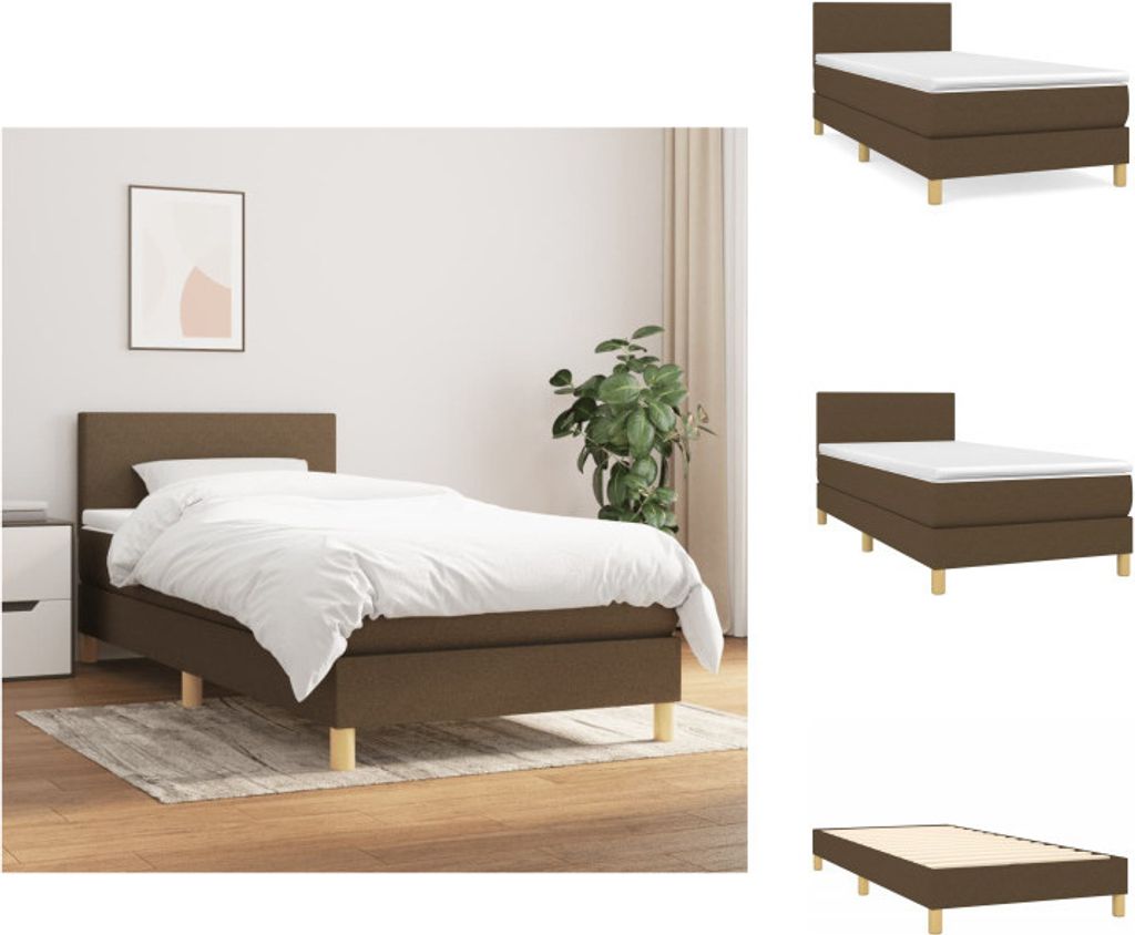 vidaXL Boxspringbett mit Matratze Dunkelbraun 90x200 cm Stoff - Betten & Bettgestelle