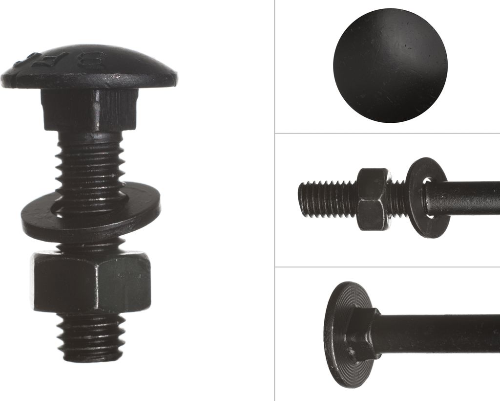 Schlossschrauben mit Mutter und Scheibe verzinkt schwarz M8 x 30 mm - pro 25 Stück