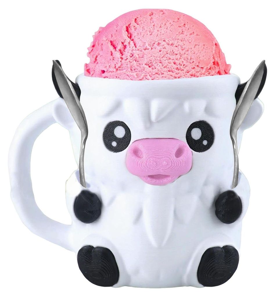 Highland Cow Eisbecherhalter mit 2 Löffeln, Pinguin-Eisbecherhalter, wiederverwendbare Eisbehälter, Bierdosenhalter für Küche, Café, Restaurant