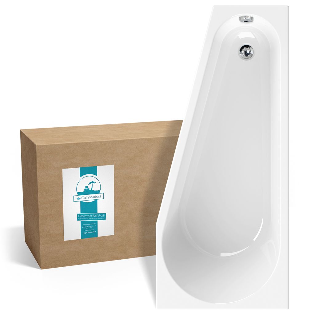 Calmwaters Raumsparende Eckbadewanne 160x70 cm, Acrylwanne Essential Small, platzsparende Badewanne in linker Ausführung, Maße 160 x 70 cm, Eck...