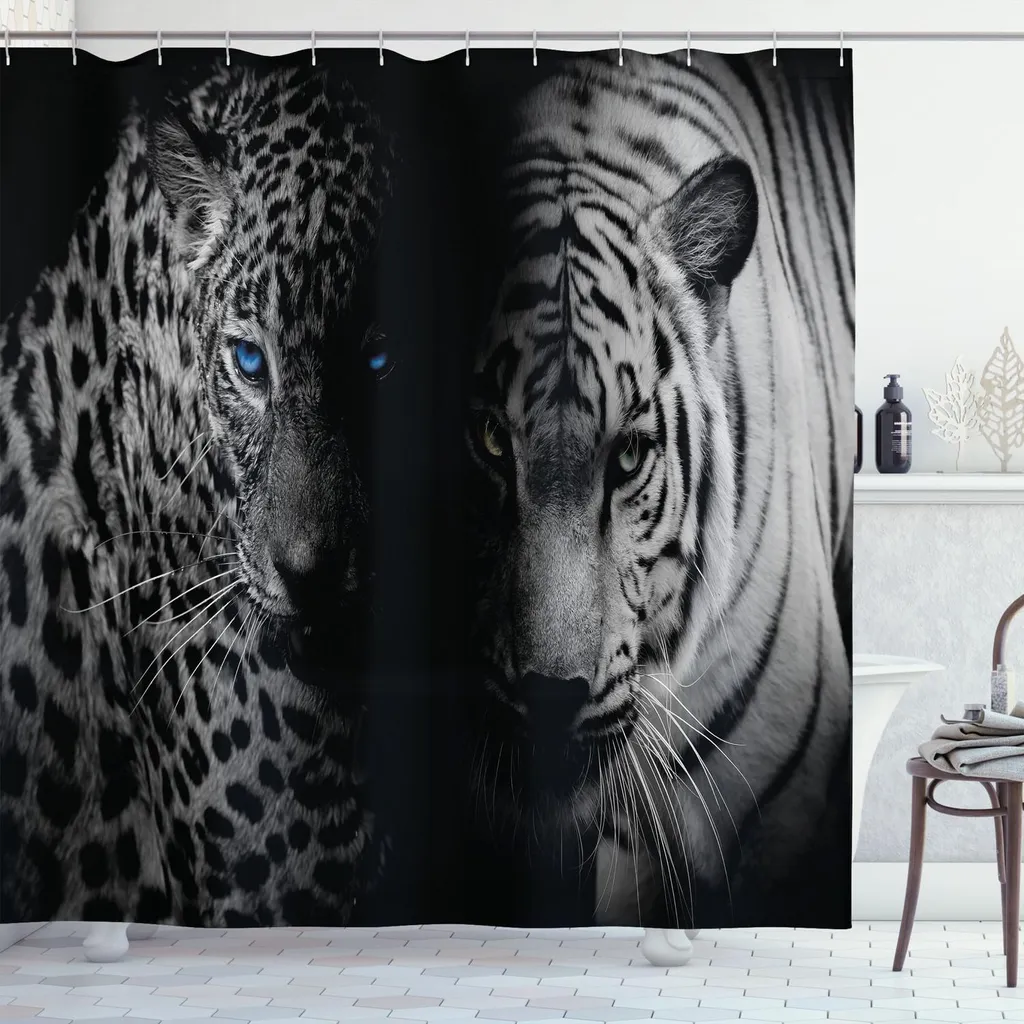Tenda Doccia Leopardo ABAKUHAUS 175x180 cm - Design Wild con Occhi Blu