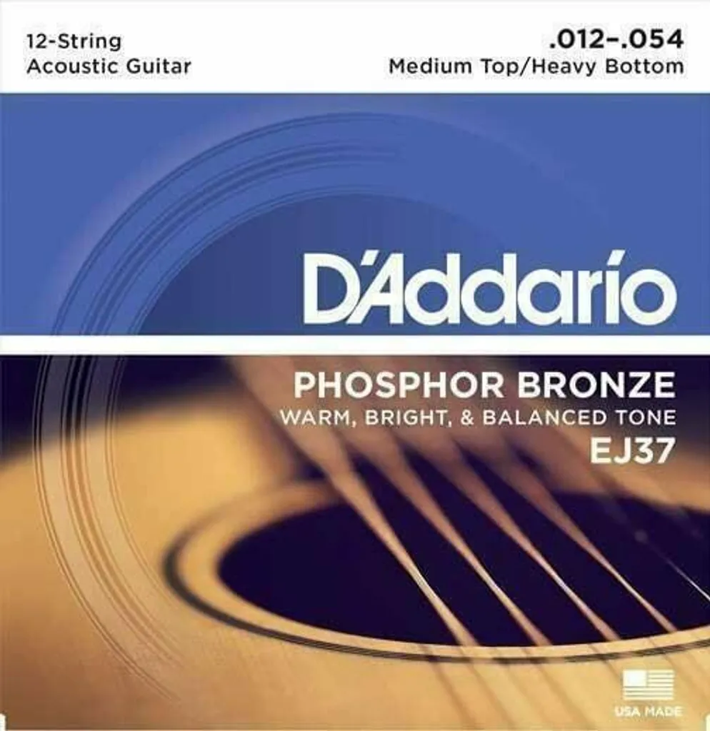 Jeu de cordes guitare acoustique D'Addario EJ37 Bronze Phosphoreux 12-54