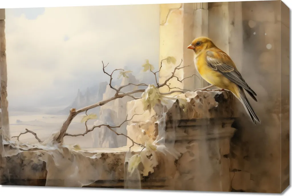 Stampa su Tela Canarino sul Bordo 90x60 cm - Atmosfera e Design Unico