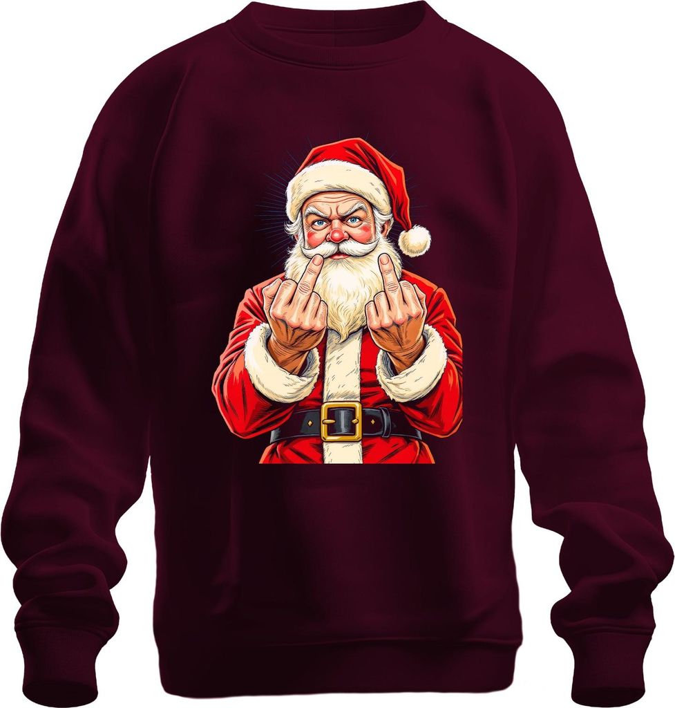Frecher Weihnachtsmann Mittelfinger Sarkastisch Lustig Geschenk Uni Sweatshirt Pullover, Burgundy, L
