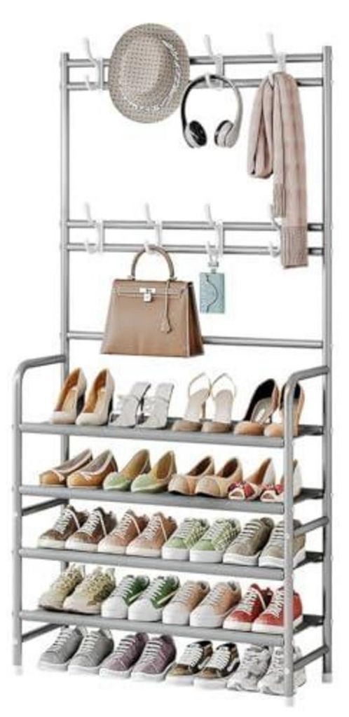 Appendiabiti con ripiano per scarpe e 8 ganci, grigio, 4 Immagine del prodotto 