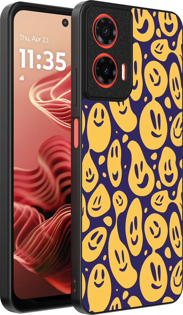 Smartphonica Telefon Fall geeignet für Motorola Moto G35 mit Smiley-Druck - TPU zurück Abdeckung Fall Emoji Design - lila gelb