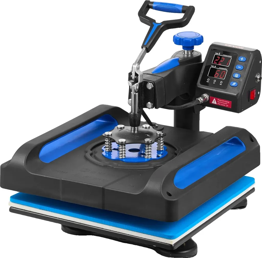 Presse à chaud 1000W bleue 38x38 pour des transferts textiles sans défaut