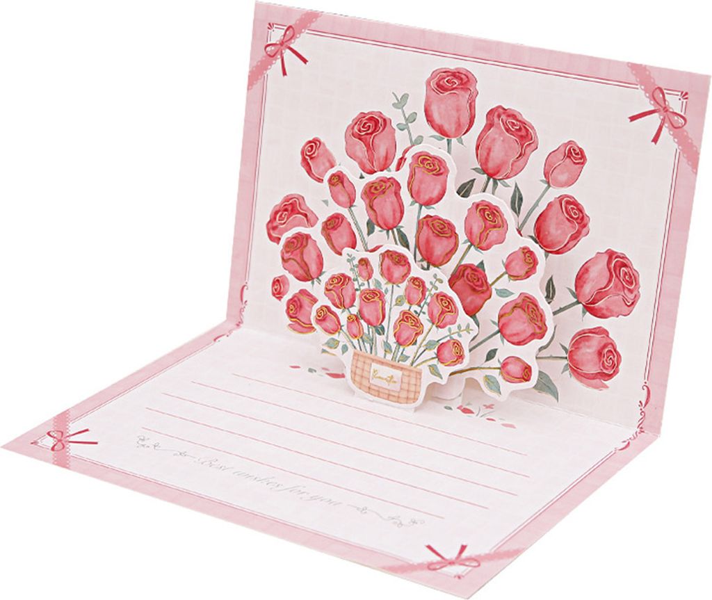 Pop-Up-Grußkarte, 3D-Blumenstrauß-Karte, handgefertigt, Rose, Sonnenblume, Tulpe, Geschenkkarte zum Muttertag, Abschlussfeier, Jahrestag, Rot