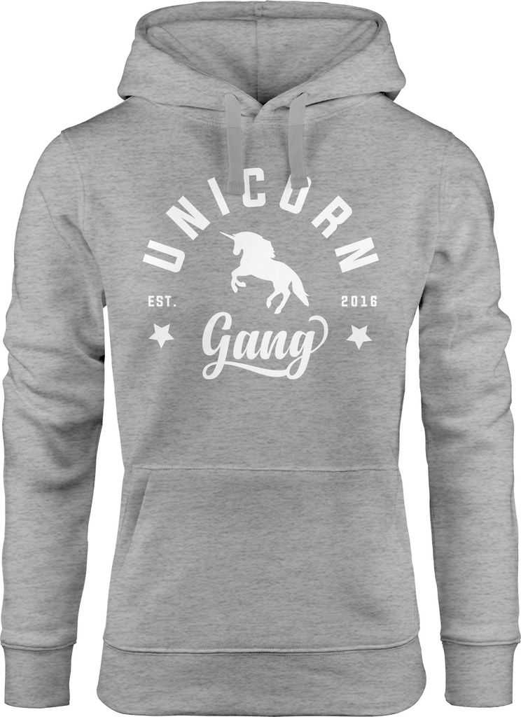 Unicorn Gang Hoodie Kapuzen-Pullover Damen Einhorn Moonworks grau XL