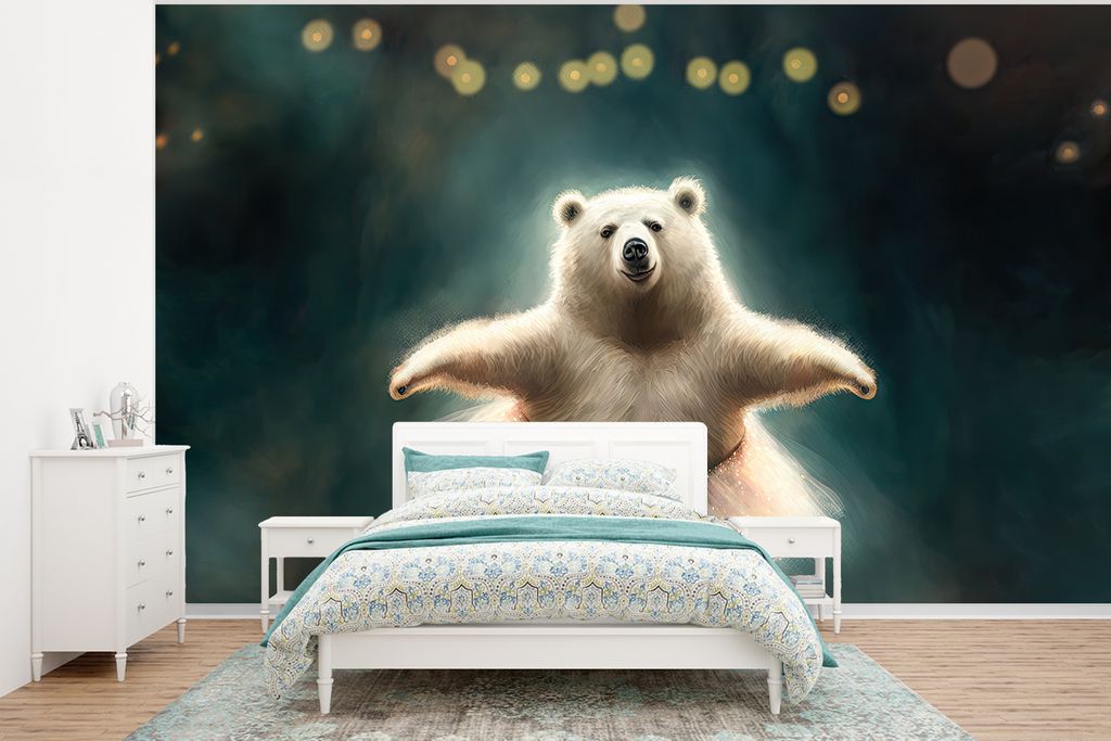 MuchoWow Fototapete für Wohnzimmer oder Schlafzimmer Wandtapete Vinyl Motivtapete Bär - Rock - Ballett - Porträt - Tiere - Kinder - 295x220 cm...