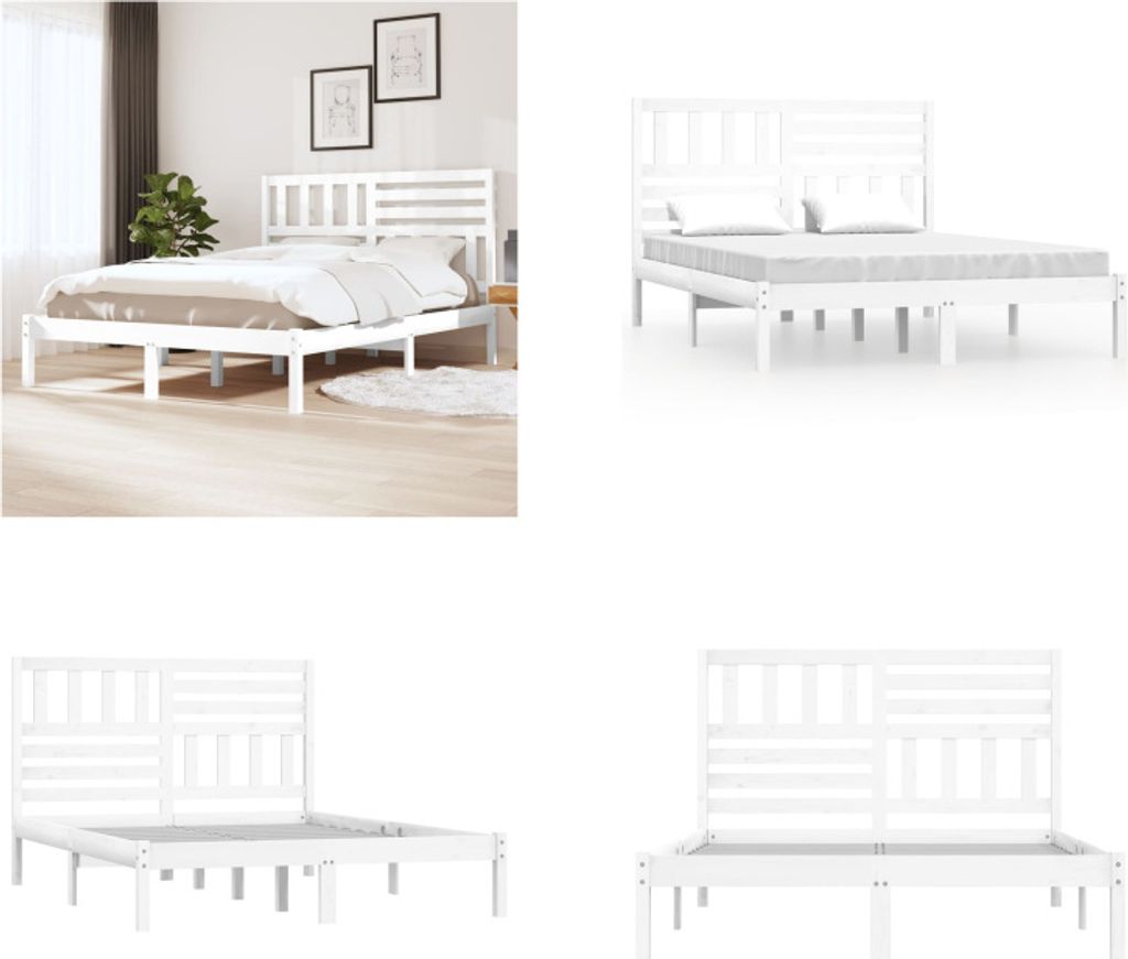 vidaXL Massivholzbett Weiß Kiefer 140x200 cm - Bettrahmen - Bettgestell - Bett - Massivholzbett