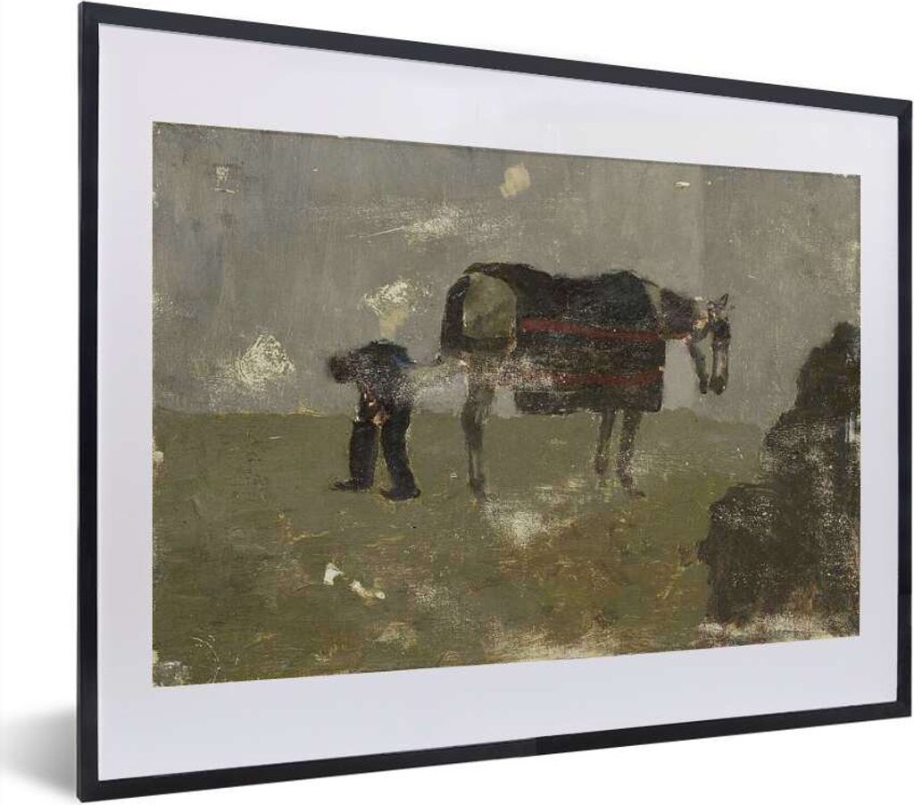 MuchoWow MuchoWow Gerahmtes Poster Hufschmied mit Grau - Gemälde von George Hendrik Breitner 40x30 cm - Poster mit zchwarzem Bilderrahmen - Bi...