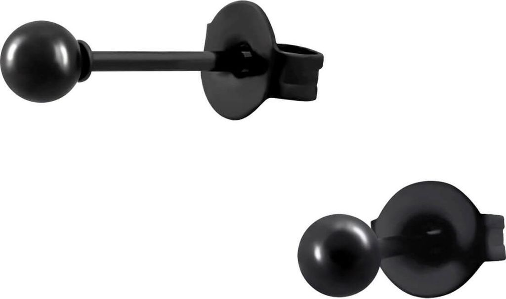 Ohrringe Ohrstecker 316L Chirurgenstahl mit schwarzer Kugel 2-6mm Größe - 3 mm
