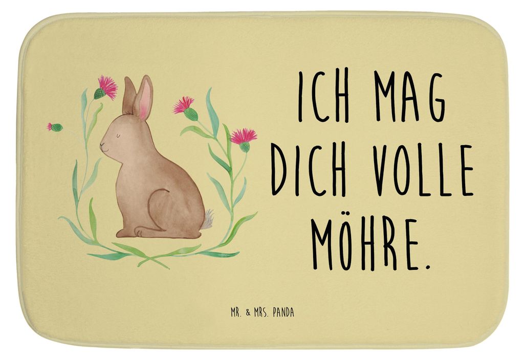Mr. & Mrs. Panda Badematte Hase Sitzen - Gelb Pastell - Geschenk, Kaninchen, duschmatte, Ostern, Teppich Fürs Bad, Liebe, Badteppich, Osterhase, O...