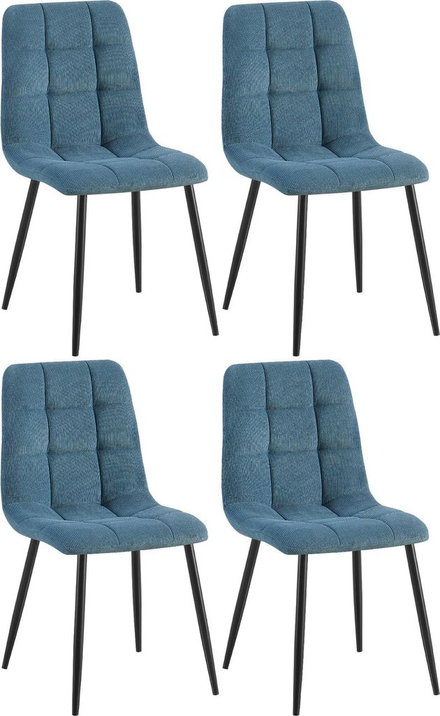 4er Set Esszimmerstuhl FIGAD - Cord Blau 45x55x84 cm | Essstühle Esszimmerstühle Küchenstühle Wohnzimmerstühle
