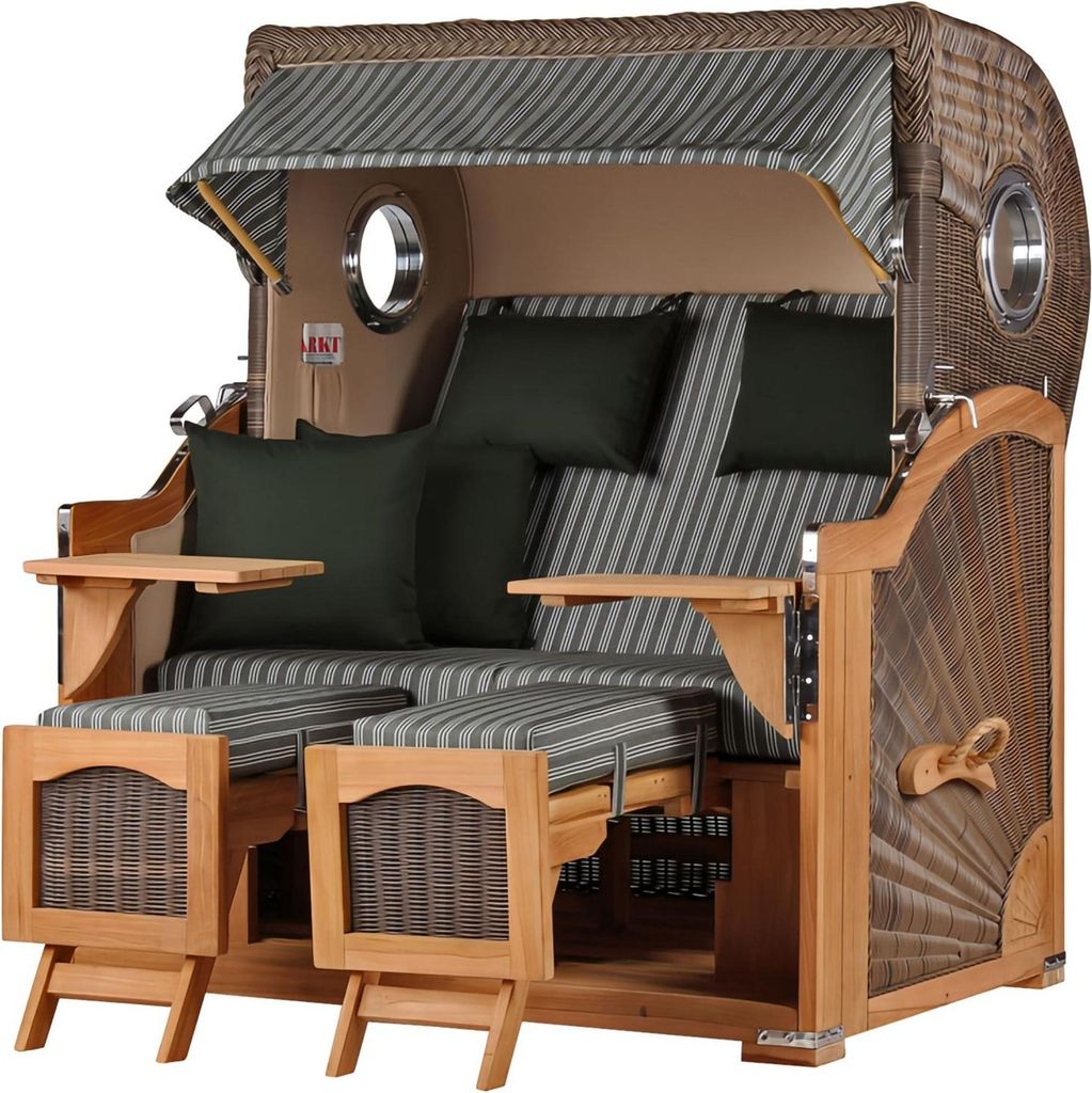 Strandkorb-Set - bene living - Ammersee Grande XL Teak - PE grau - Modell 504 - inkl. Liftersystem