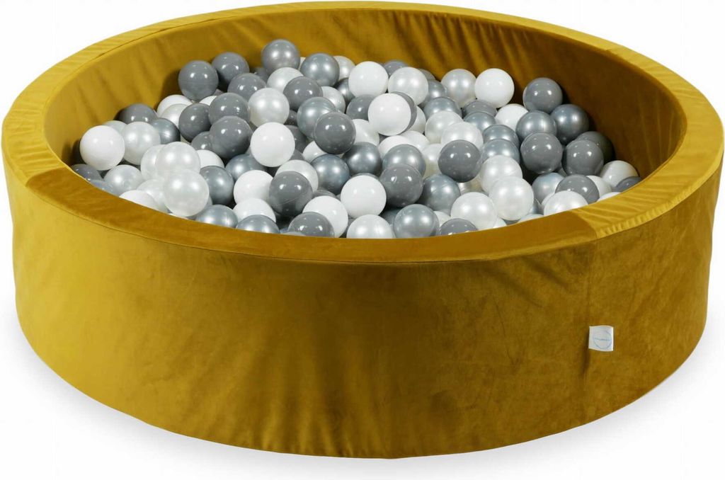 Bällebad 110x30 Samt Gold – Mit 400 Bällen / weiß, silber, perle, grau
