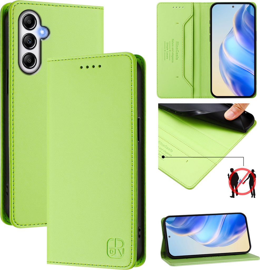 Lederhülle für Samsung Galaxy A24 4G Hülle Flip Brieftasche Kartenfächern Ständer Schutzhülle Grün