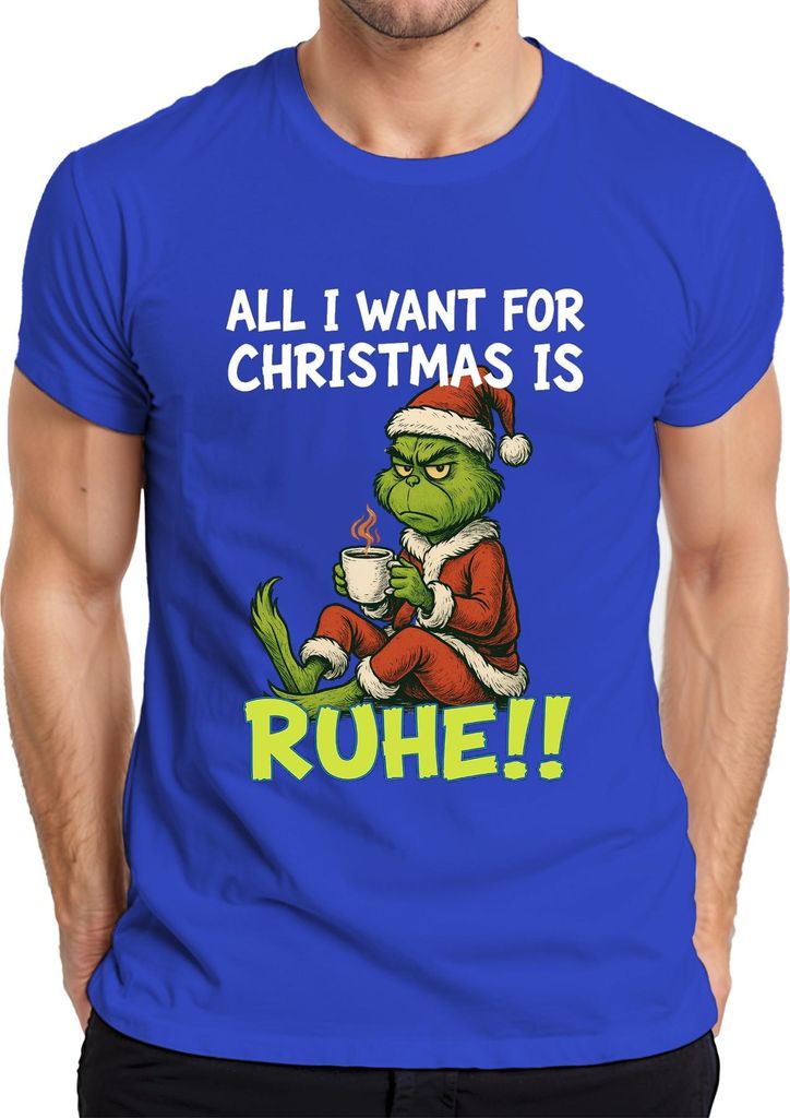 All I want for Christmas is Ruhe weihnachtsgrinch sarkastisch Herren T-Shirt, Blau, M