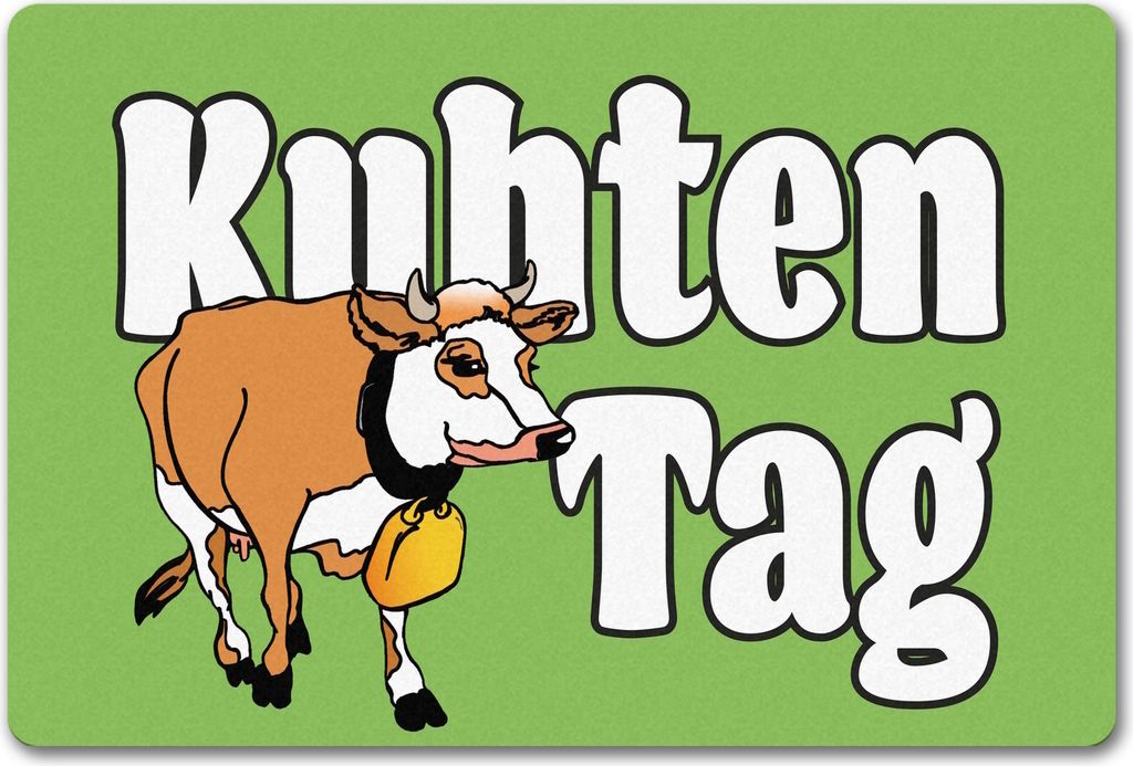 Kuhten Tag Fußmatte in 40x60 cm ohne Rand in grün mit Kuh zum Thema Bauernhof