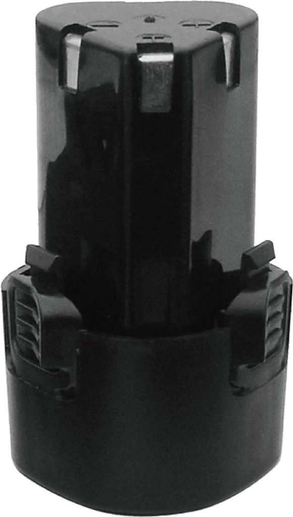 A black battery pack is shown against a white background.