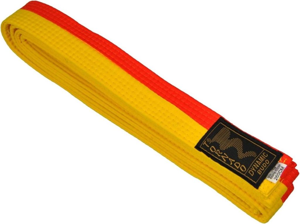 TEKKA BUDO Kampfsport Gürtel Gelb-Orange mittig geteilt 2-farbig - Budogürtel halb halb gestreift, Karate, Judo, Taekwondo, Ju-Jutsu - 220 cm