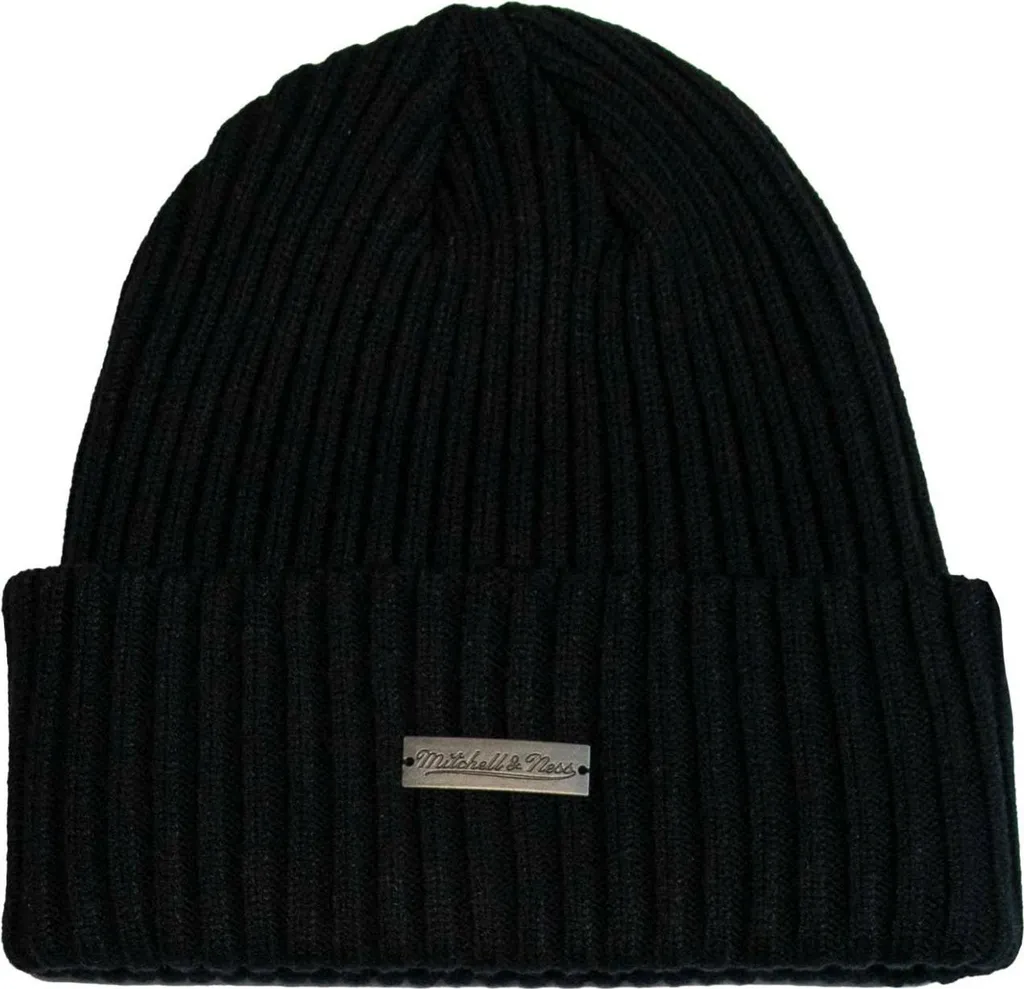 Mitchell & Ness Cuff Knit Bonnet Noir avec Metal Logo Style Sport US