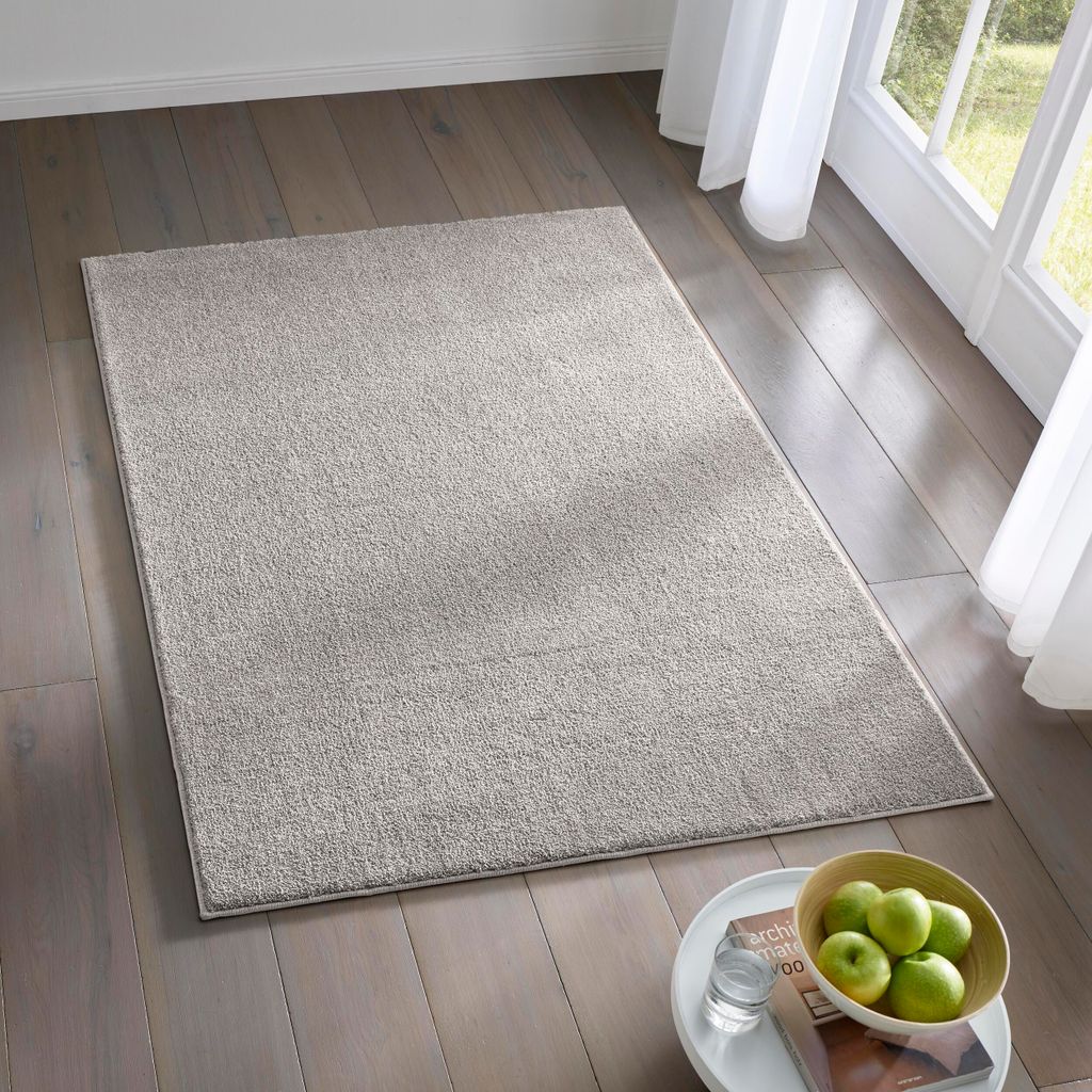 Kurzflor Teppich Designer I Flauschiger Flachflor für Wohnzimmer, Esszimmer, Schlafzimmer oder Kinderzimmer | Grau